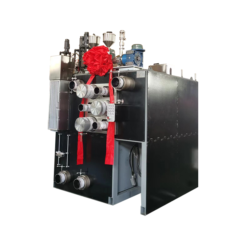 Trojzložkový pilotný stroj na zvlákňovanie taveniny